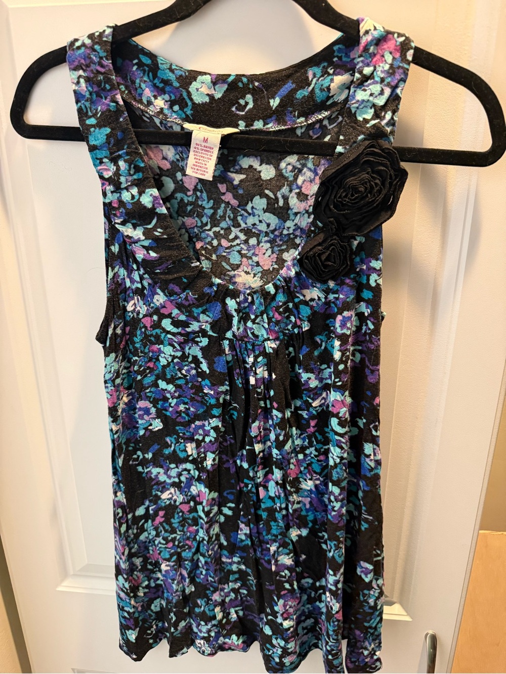 Candie's Black Tank Top with Blue & Purple Floral Print